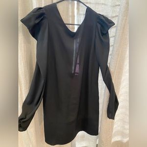 ZARA. Satin. Low back. Long sleeve black mini dress. Relaxed shoulder detail. M